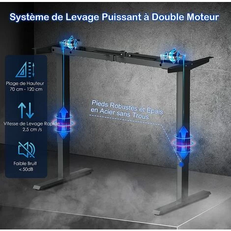 GOPLUS Bureau Assis Debout ?lectrique, 109 X 45 X 70-120 CM, Charge 100 KG, Cadre De Bureau Réglable En Hauteur Et Largeur, Pied De Bureau Table Escamotable (Gris) 4 GOPLUS Bureau Assis Debout ?lectrique, 109 X 45 X 70-120 CM, Charge 100 KG, Cadre De Bureau Réglable En Hauteur Et Largeur, Pied De Bureau Table Escamotable (Gris) – Image 2