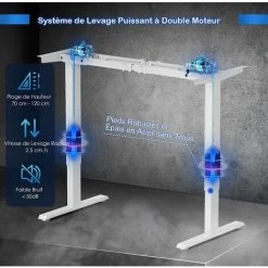 GOPLUS Bureau Assis Debout ?lectrique, 109 X 45 X 70-120 CM, Charge 100 KG, Cadre De Bureau Réglable En Hauteur Et Largeur, Pied De Bureau Table Escamotable (Blanc) -France Bureau Soldes 2022 66262712 2