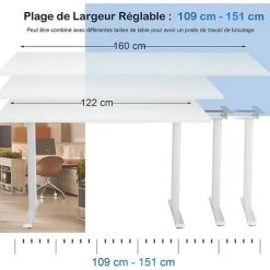 GOPLUS Bureau Assis Debout ?lectrique, 109 X 45 X 70-120 CM, Charge 100 KG, Cadre De Bureau Réglable En Hauteur Et Largeur, Pied De Bureau Table Escamotable (Blanc) -France Bureau Soldes 2022 66262712 5