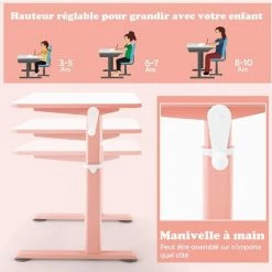 GOPLUS Bureau D’?tude Réglable En Hauteur Pour Enfants, Table à Dessin Avec Grand Surface De 80X60 CM, Table De Travail Avec Tapis Antidérapants Et Coins Arrondis, Pour Gar?ons Et Filles (Rose) -France Bureau Soldes 2022 66262717 2