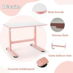GOPLUS Bureau D’?tude Réglable En Hauteur Pour Enfants, Table à Dessin Avec Grand Surface De 80X60 CM, Table De Travail Avec Tapis Antidérapants Et Coins Arrondis, Pour Gar?ons Et Filles (Rose) -France Bureau Soldes 2022 66262717 4