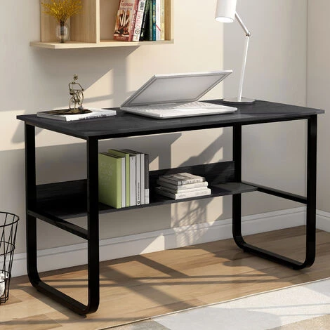 MODERNLUXE Bureau Informatique Contemporain Table D'ordinateur Avec étagère 120x60x73 Cm, Noir 3 MODERNLUXE Bureau Informatique Contemporain Table D'ordinateur Avec étagère 120x60x73 Cm, Noir