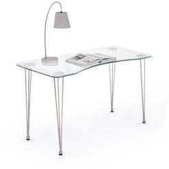 LES TENDANCES Bureau En Verre Trempé Et Pieds Acier Argent Randy L 120 Cm -France Bureau Soldes 2022 66753520 4
