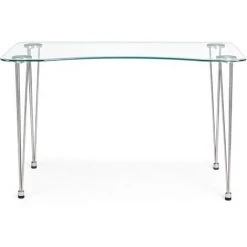 LES TENDANCES Bureau En Verre Trempé Et Pieds Acier Argent Randy L 120 Cm -France Bureau Soldes 2022 66753520 5