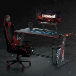 DESINO Bureau Gamer Informatique - 100*60*75 Cm Bureau Table Gaming Stable Z Cadre Avec Support D'écran, Crochet Casque, Porte-gobelet Pour Jouer, Etudier, Travailler, Chambre, Domicile Grand Noir -France Bureau Soldes 2022 66827029 2