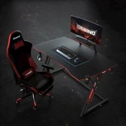 DESINO Bureau Gamer Informatique - 100*60*75 Cm Bureau Table Gaming Stable Z Cadre Avec Support D'écran, Crochet Casque, Porte-gobelet Pour Jouer, Etudier, Travailler, Chambre, Domicile Grand Noir -France Bureau Soldes 2022 66827029 4