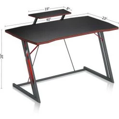 DESINO Bureau Gamer Informatique - 100*60*75 Cm Bureau Table Gaming Stable Z Cadre Avec Support D'écran, Crochet Casque, Porte-gobelet Pour Jouer, Etudier, Travailler, Chambre, Domicile Grand Noir -France Bureau Soldes 2022 66827029 5