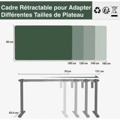 FEZIBO Bureau Assis Debout Électrique - 100*60 Cm Bureau Table Debout Réglable En Hauteur Acier T Pieds Avec Système Anti-Collision, Panneau Contrôle à Fonctions Mémoires, Boîte Câble Blanc -France Bureau Soldes 2022 66827048 5
