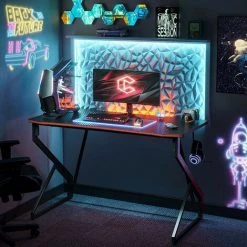 CUBICUBI Bureau Gamer Gaming Informatique - 100*60*75 Cm Esport Ergonomic Bureau Table Surface Fibre De Carbone, Stable Z Cadre, Crochet Casque Pour Jouer Etudier Travailler, Chambre Domicile Grand -France Bureau Soldes 2022 66827083 3