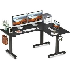 FEZIBO Bureau Assis Debout Angle Électrique - 160*120 Cm 3 Moteurs Bureau Debout Réglable En Hauteur Table Forme L, Système Anti-Collision, Panneau Contrôle à Fonctions Mémoires, Boîte Câble Noir