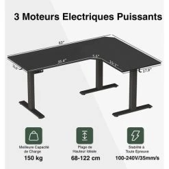 FEZIBO Bureau Assis Debout Angle Électrique - 160*120 Cm 3 Moteurs Bureau Debout Réglable En Hauteur Table Forme L, Système Anti-Collision, Panneau Contrôle à Fonctions Mémoires, Boîte Câble Noir -France Bureau Soldes 2022 66827096 5