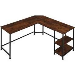 TECTAKE Bureau HAMILTON 138x138x75,5cm - Table D’ordinateur En L, Bureau D’angle, Table De Bureau - Bois Foncé Industriel