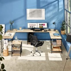 TECTAKE Bureau HAMILTON 138x138x75,5cm - Table D’ordinateur En L, Bureau D’angle, Table De Bureau - Bois Foncé Industriel -France Bureau Soldes 2022 66852207 3