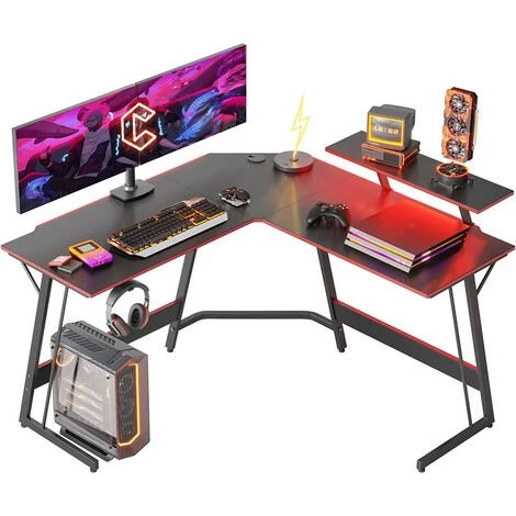 CUBICUBI Bureau D'angle Gamer Gaming Informatique - 128 * 128 Cm Table En Forme L Avec LED Ruban Et Support D'écran, Crochet Pour Casque, Pour Etudier, Jouer, Travailler, Chambre, Domicile, Salon 3 CUBICUBI Bureau D'angle Gamer Gaming Informatique - 128 * 128 Cm Table En Forme L Avec LED Ruban Et Support D'écran, Crochet Pour Casque, Pour Etudier, Jouer, Travailler, Chambre, Domicile, Salon
