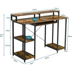 GOPLUS Bureau D'Ordinateur Avec 3 Etagères,Bureau D'Ordinateur,Table D'Etude D'Ecriture Avec Plateau De Clavier Et Support De Moniteur,Bureau Informatique,Rangement Réglable -France Bureau Soldes 2022 66858594 2