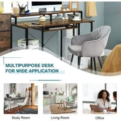 GOPLUS Bureau D'Ordinateur Avec 3 Etagères,Bureau D'Ordinateur,Table D'Etude D'Ecriture Avec Plateau De Clavier Et Support De Moniteur,Bureau Informatique,Rangement Réglable -France Bureau Soldes 2022 66858594 3