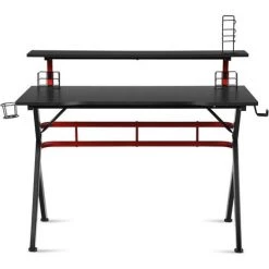 GOPLUS Bureau Gaming, Table De Travail Informatique Pour Gamer Avec Tablette Surélevée En MDF Et Métal, Structure En Y, Surface En Fibre De Carbone, Charge 60KG, 120 X 64,5 X 97CM Noir -France Bureau Soldes 2022 66861442 5