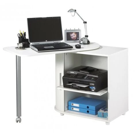 LES TENDANCES Bureau Avec Plateau Pivotant Et Rangement Blanc Imprimé Http Kool 105 Cm 4 LES TENDANCES Bureau Avec Plateau Pivotant Et Rangement Blanc Imprimé Http Kool 105 Cm – Image 2