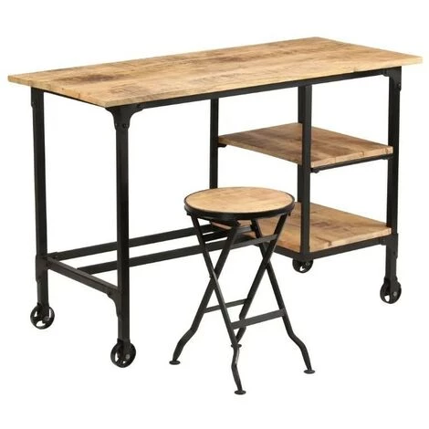 LES TENDANCES Bureau Avec Tabouret 2 étagères Manguier Massif Clair Laqué Et Métal Noir Stracco 3 LES TENDANCES Bureau Avec Tabouret 2 étagères Manguier Massif Clair Laqué Et Métal Noir Stracco