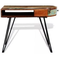 LES TENDANCES Bureau 1 Tiroir 1 Niche Bois Massif Recyclé Et Métal Noir Boust -France Bureau Soldes 2022 66880804 3