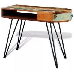 LES TENDANCES Bureau 1 Tiroir 1 Niche Bois Massif Recyclé Et Métal Noir Boust -France Bureau Soldes 2022 66880804 4