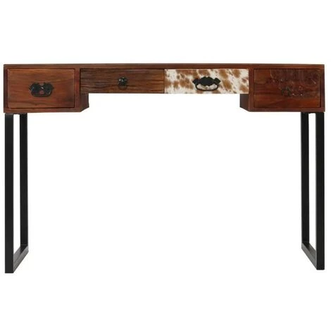 LES TENDANCES Bureau 4 Tiroirs Sesham Massif Laqué Et Cuir Métal Noir Elane 4 LES TENDANCES Bureau 4 Tiroirs Sesham Massif Laqué Et Cuir Métal Noir Elane – Image 2