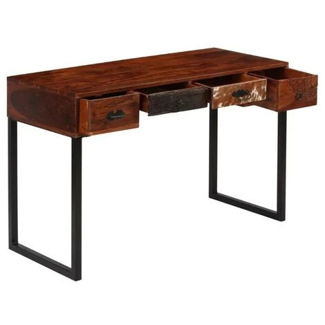 LES TENDANCES Bureau 4 Tiroirs Sesham Massif Laqué Et Cuir Métal Noir Elane 5 LES TENDANCES Bureau 4 Tiroirs Sesham Massif Laqué Et Cuir Métal Noir Elane – Image 3