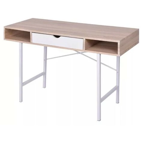 LES TENDANCES Bureau 1 Tiroir 2 Niches Bois Chêne Clair Et Blanc Et Pieds Métal Mistyk 3 LES TENDANCES Bureau 1 Tiroir 2 Niches Bois Chêne Clair Et Blanc Et Pieds Métal Mistyk