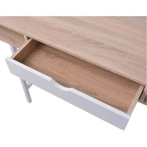 LES TENDANCES Bureau 1 Tiroir 2 Niches Bois Chêne Clair Et Blanc Et Pieds Métal Mistyk 6 LES TENDANCES Bureau 1 Tiroir 2 Niches Bois Chêne Clair Et Blanc Et Pieds Métal Mistyk – Image 4