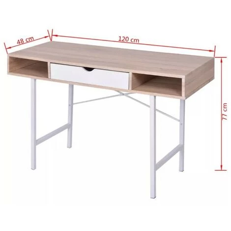 LES TENDANCES Bureau 1 Tiroir 2 Niches Bois Chêne Clair Et Blanc Et Pieds Métal Mistyk 7 LES TENDANCES Bureau 1 Tiroir 2 Niches Bois Chêne Clair Et Blanc Et Pieds Métal Mistyk – Image 5