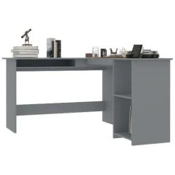 LES TENDANCES Bureau D'angle 1 Tiroir 2 étagères Bois Gris Jayden -France Bureau Soldes 2022 66881329 3