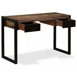 LES TENDANCES Bureau 2 Tiroirs Bois Massif Recyclé Et Métal Noir Boust -France Bureau Soldes 2022 66881487 3