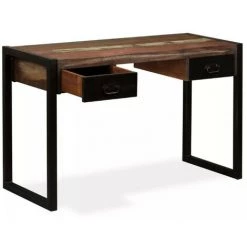 LES TENDANCES Bureau 2 Tiroirs Bois Massif Recyclé Et Métal Noir Boust -France Bureau Soldes 2022 66881487 4