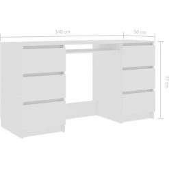 LES TENDANCES Bureau Bois Blanc Brillant 6 Tiroirs Study 140 Cm -France Bureau Soldes 2022 66881689 4