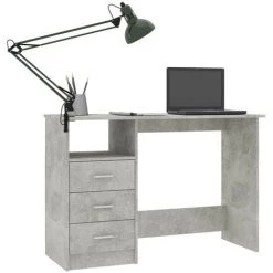 LES TENDANCES Bureau Avec Tiroirs Gris Béton 110x50x76 Cm -France Bureau Soldes 2022 66882279 3