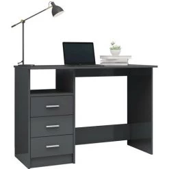 LES TENDANCES Bureau Avec Tiroirs Gris Brillant 110x50x76 Cm 9 LES TENDANCES Bureau Avec Tiroirs Gris Brillant 110x50x76 Cm -France Bureau Soldes 2022 66882578 3