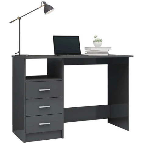 LES TENDANCES Bureau Avec Tiroirs Gris Brillant 110x50x76 Cm 5 LES TENDANCES Bureau Avec Tiroirs Gris Brillant 110x50x76 Cm – Image 3