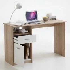LES TENDANCES FMD Bureau Avec 1 Tiroir 123 X 50 X 76,5 Cm Chêne Et Blanc -France Bureau Soldes 2022 66888205 2