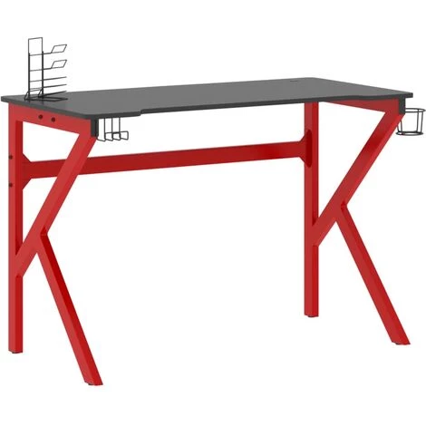 LES TENDANCES Bureau De Jeu Et Pieds En Forme De K Noir Et Rouge 110x60x75 Cm 4 LES TENDANCES Bureau De Jeu Et Pieds En Forme De K Noir Et Rouge 110x60x75 Cm – Image 2