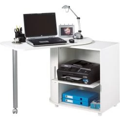 LES TENDANCES Bureau Avec Plateau Pivotant Et Rangement Blanc Kool 105 Cm
