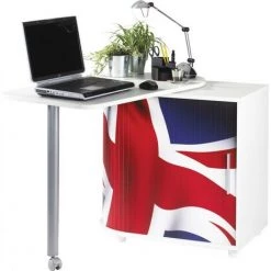 LES TENDANCES Bureau Avec Plateau Pivotant Et Rangement Blanc Imprimé Drapeau Anglais Kool 105 Cm