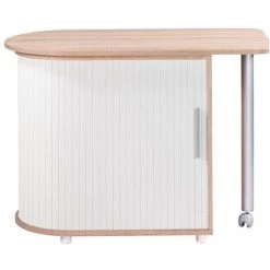 LES TENDANCES Bureau Avec Plateau Pivotant Et Rangement Bois Clair Et Blanc Kool 105 Cm