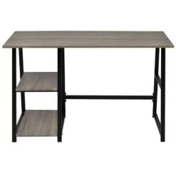 LES TENDANCES Bureau 2 étagères Bois Gris Et Métal Noir Stracco -France Bureau Soldes 2022 66901424 2