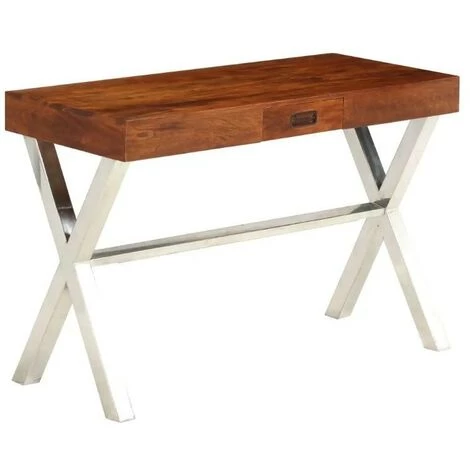 LES TENDANCES Bureau 1 Tiroir Acacia Massif Laqué Métal Argenté Valdy 3 LES TENDANCES Bureau 1 Tiroir Acacia Massif Laqué Métal Argenté Valdy