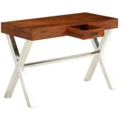 LES TENDANCES Bureau 1 Tiroir Acacia Massif Laqué Métal Argenté Valdy 9 LES TENDANCES Bureau 1 Tiroir Acacia Massif Laqué Métal Argenté Valdy -France Bureau Soldes 2022 66901427 3