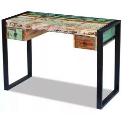 LES TENDANCES Bureau 2 Tiroirs 1 Porte Bois Massif Recyclé Multicolore Et Métal Noir Moust 110 Cm -France Bureau Soldes 2022 66901430 4