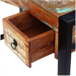 LES TENDANCES Bureau 2 Tiroirs 1 Porte Bois Massif Recyclé Multicolore Et Métal Noir Moust 110 Cm -France Bureau Soldes 2022 66901430 5