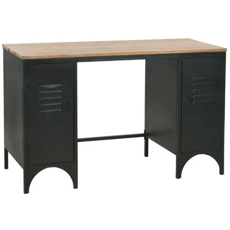 LES TENDANCES Bureau 2 Portes Pin Massif Clair Et Métal Noir Kako 3 LES TENDANCES Bureau 2 Portes Pin Massif Clair Et Métal Noir Kako