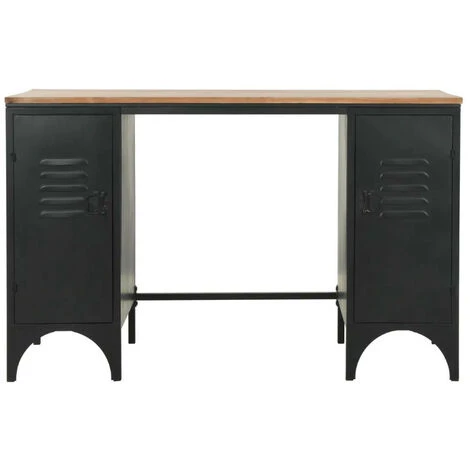 LES TENDANCES Bureau 2 Portes Pin Massif Clair Et Métal Noir Kako 4 LES TENDANCES Bureau 2 Portes Pin Massif Clair Et Métal Noir Kako – Image 2