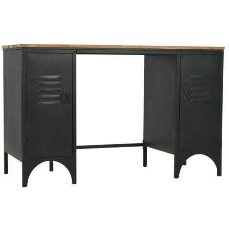 LES TENDANCES Bureau 2 Portes Pin Massif Clair Et Métal Noir Kako 5 LES TENDANCES Bureau 2 Portes Pin Massif Clair Et Métal Noir Kako – Image 3